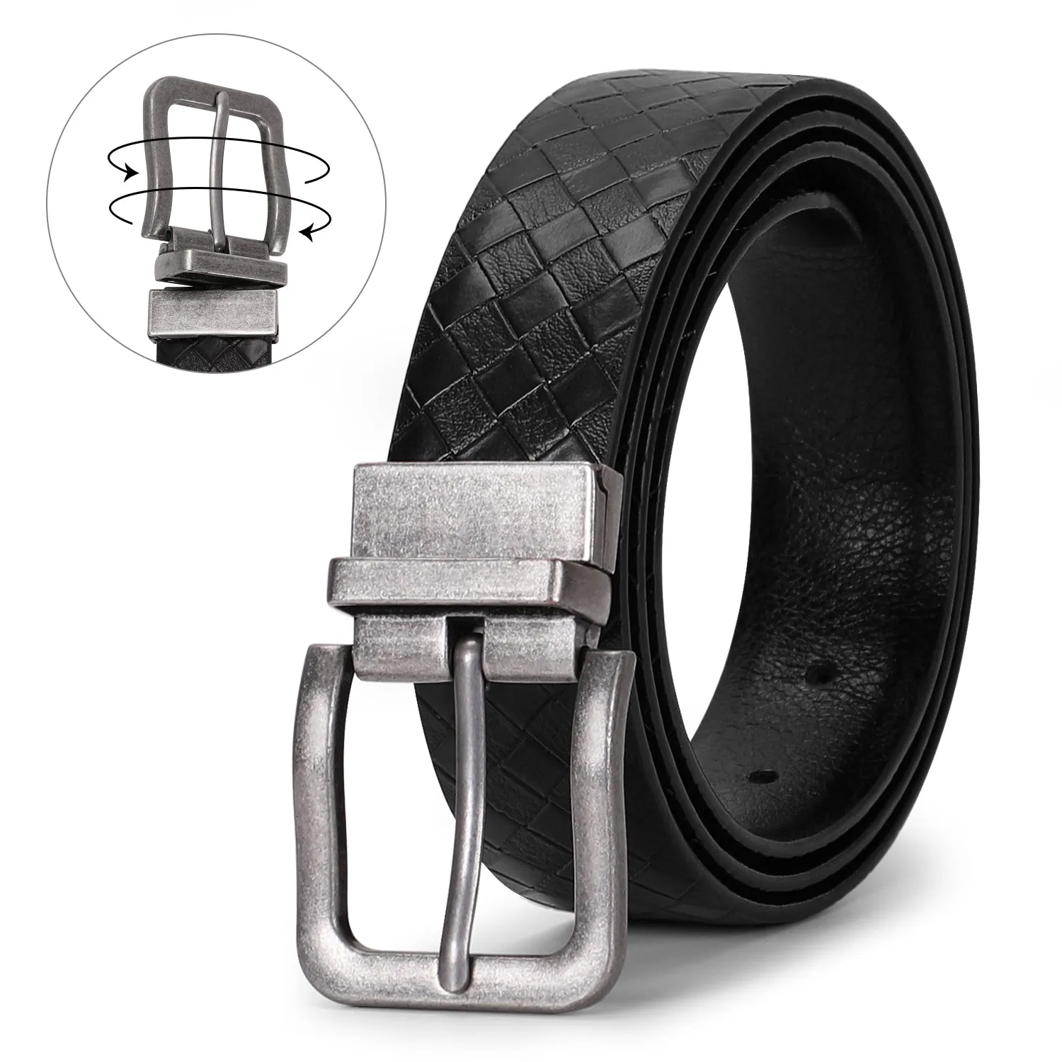 JASGOOD Men's Belt, Leather Reversible Belt for Men Black and Brown Dress Belt Rotate Buckle Gift Box