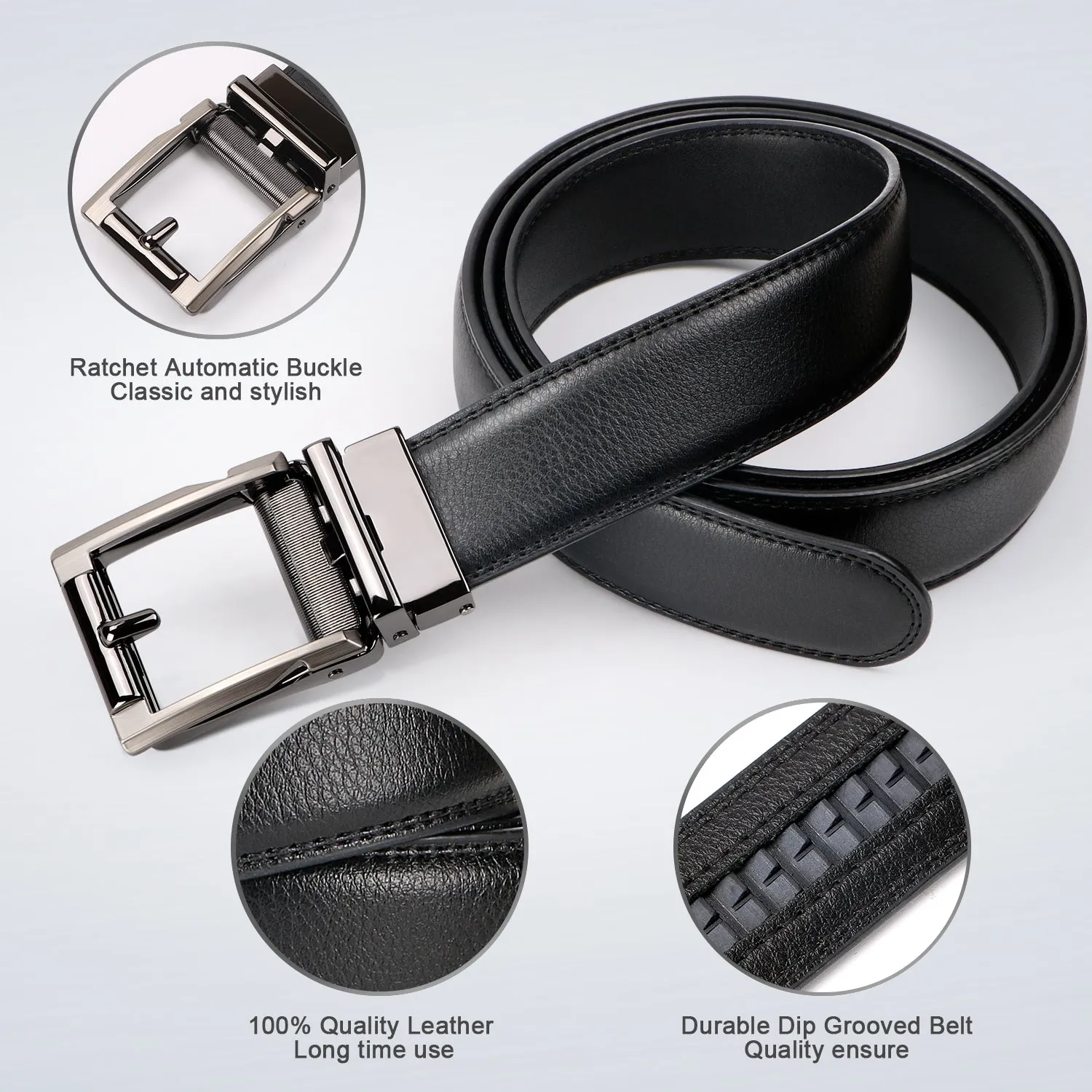 JASGOOD Men’s Genuine Leather Ratchet Dress Belt for men with Automatic Buckle