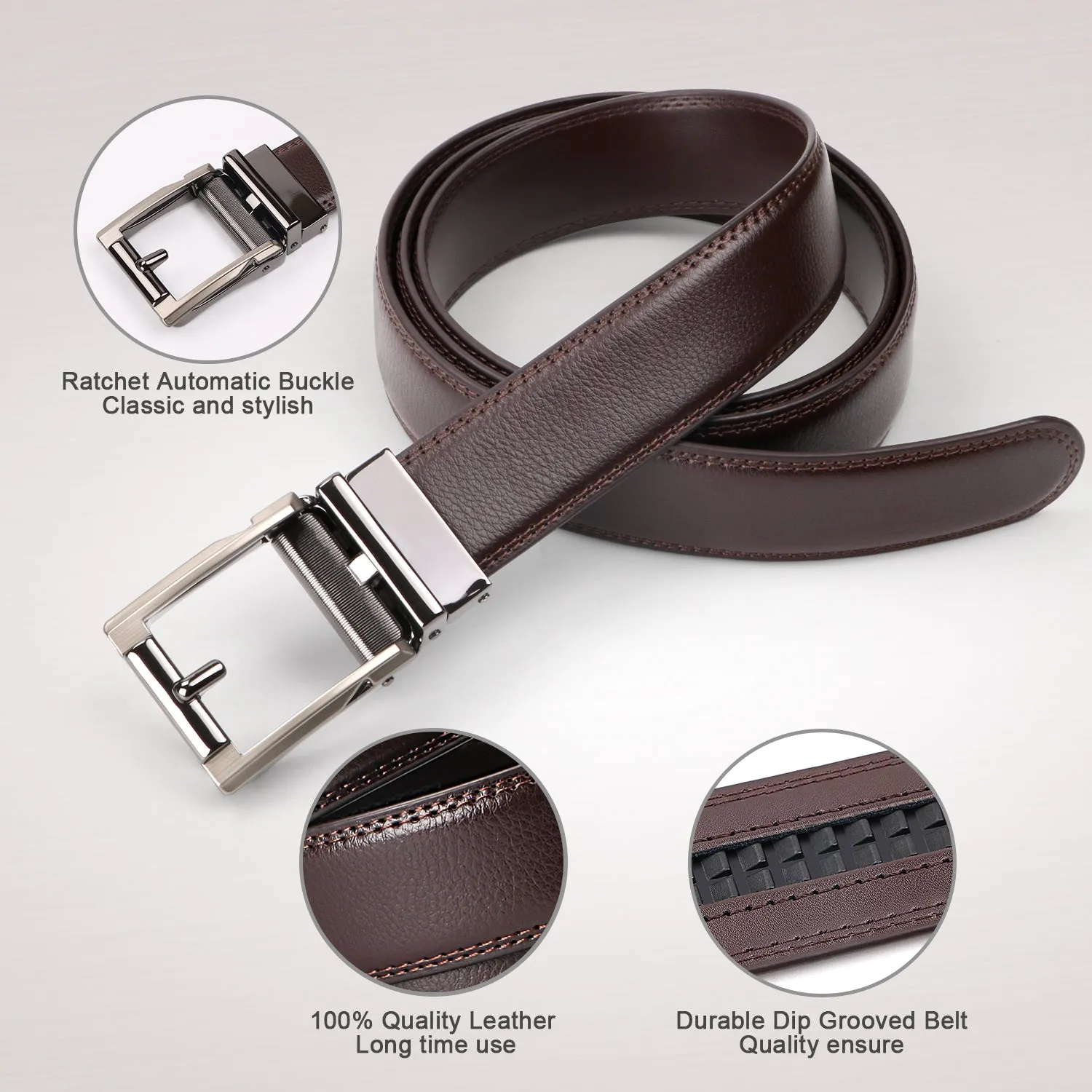 JASGOOD Men’s Genuine Leather Ratchet Dress Belt for men with Automatic Buckle