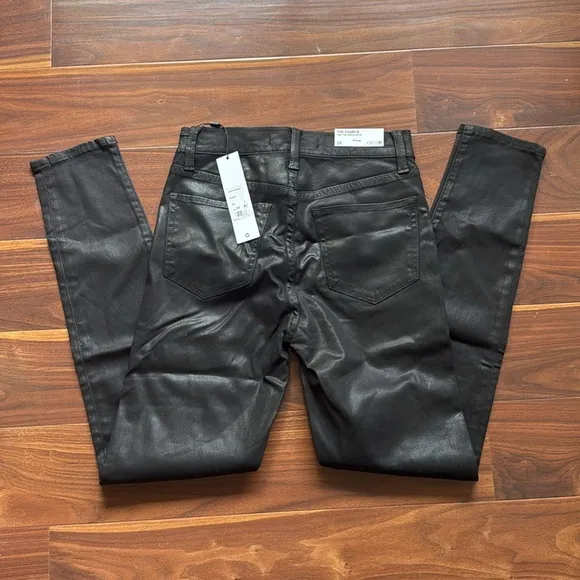 JOE'S JEANS Black The Charlie High-Rise Stretch Coated Skinny Ankle Jeans size25