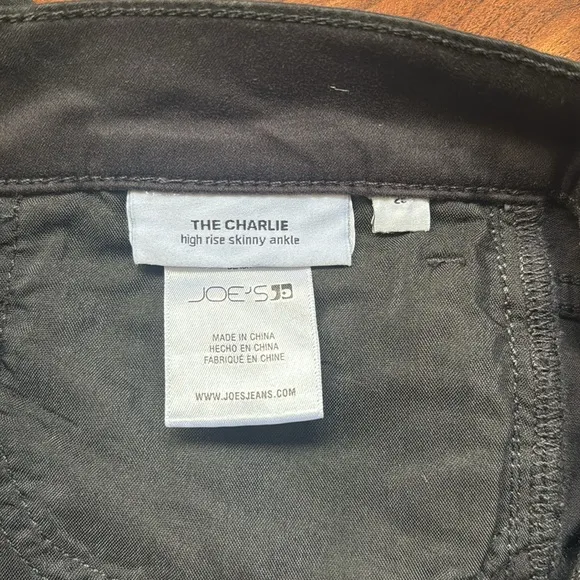 JOE'S JEANS Black The Charlie High-Rise Stretch Coated Skinny Ankle Jeans size25