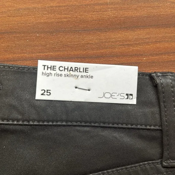 JOE'S JEANS Black The Charlie High-Rise Stretch Coated Skinny Ankle Jeans size25