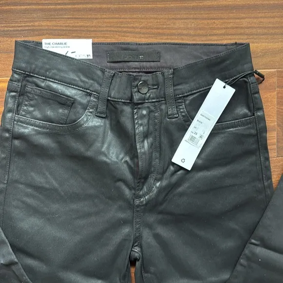 JOE'S JEANS Black The Charlie High-Rise Stretch Coated Skinny Ankle Jeans size25