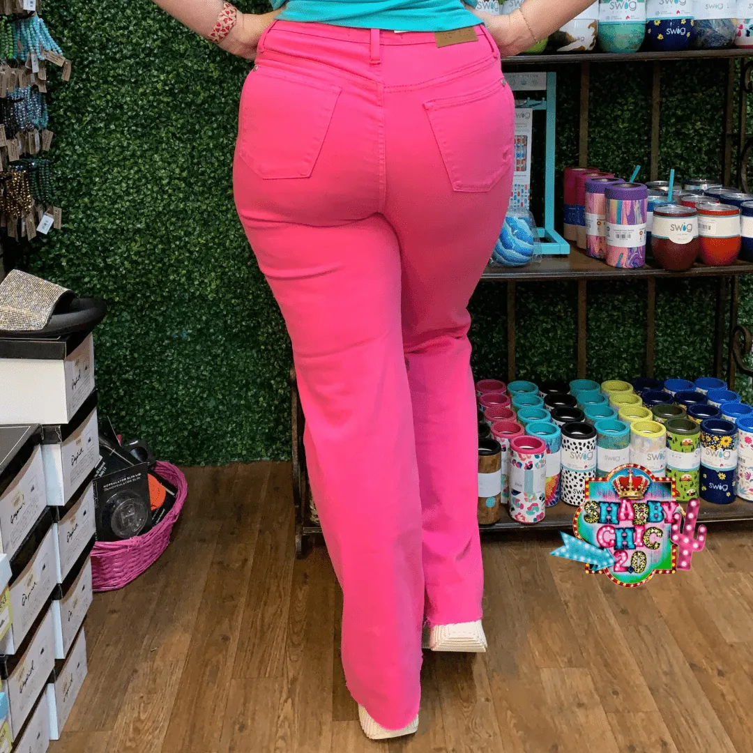 Judy Blue High Waist Garment Dyed 90s Hot Pink Straight Leg Jeans