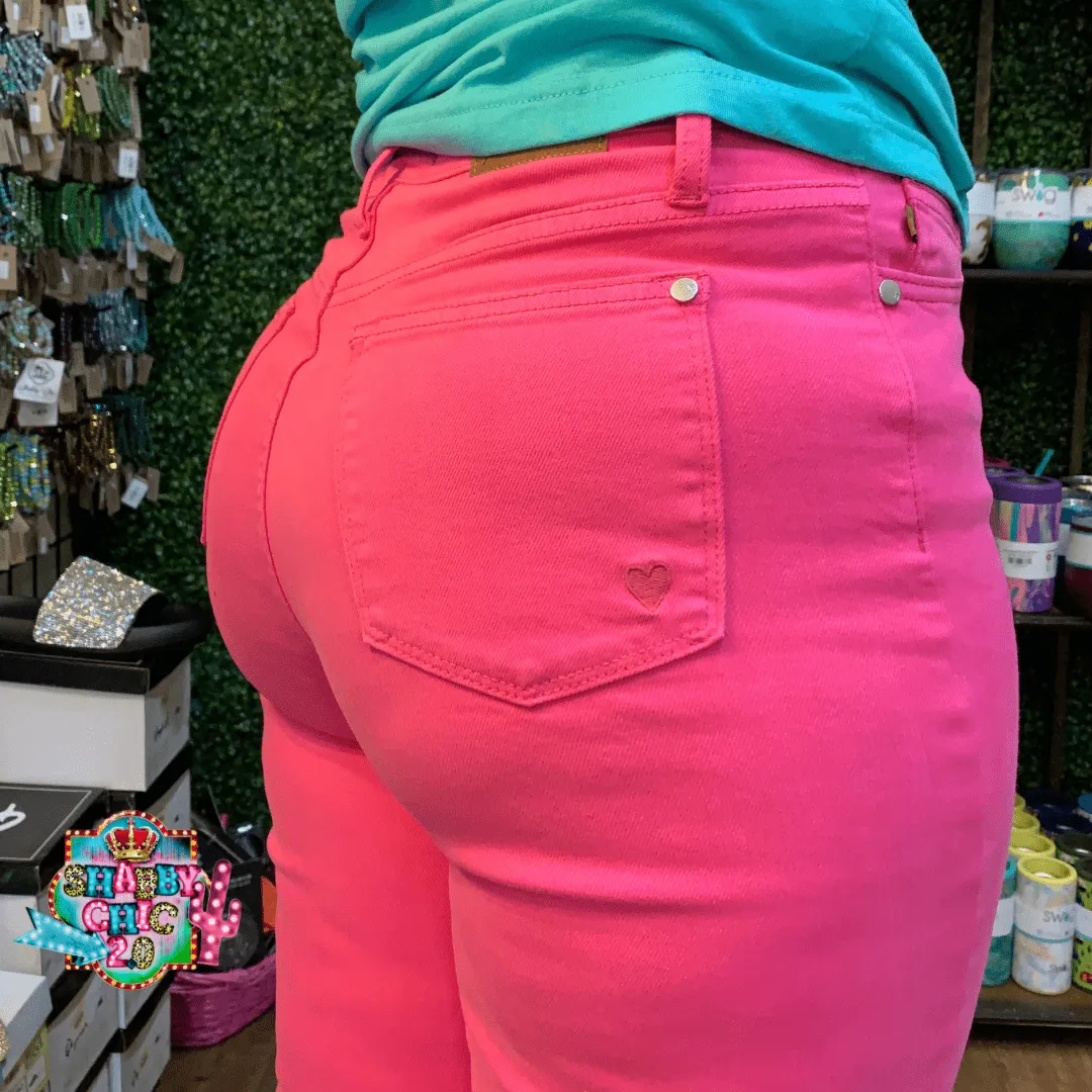 Judy Blue High Waist Garment Dyed 90s Hot Pink Straight Leg Jeans