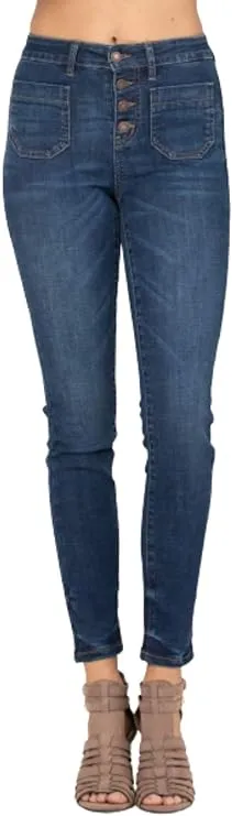 Judy Blue High Waisted Patch Pocket Skinny Jeans Dark Blue