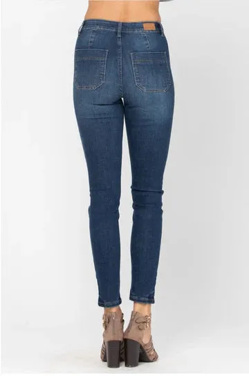 Judy Blue High Waisted Patch Pocket Skinny Jeans Dark Blue