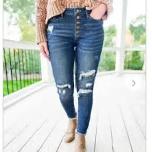 Judy Blue Jeans Women Plus 14W Blue Mid Rise Skinny Fit Distress Button Fly