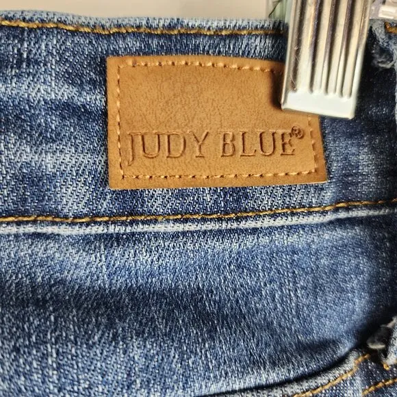 Judy Blue Jeans Women Plus 14W Blue Mid Rise Skinny Fit Distress Button Fly