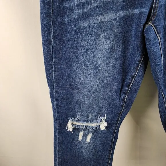 Judy Blue Jeans Women Plus 14W Blue Mid Rise Skinny Fit Distress Button Fly