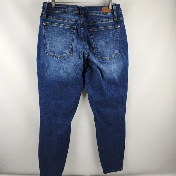 Judy Blue Jeans Women Plus 14W Blue Mid Rise Skinny Fit Distress Button Fly