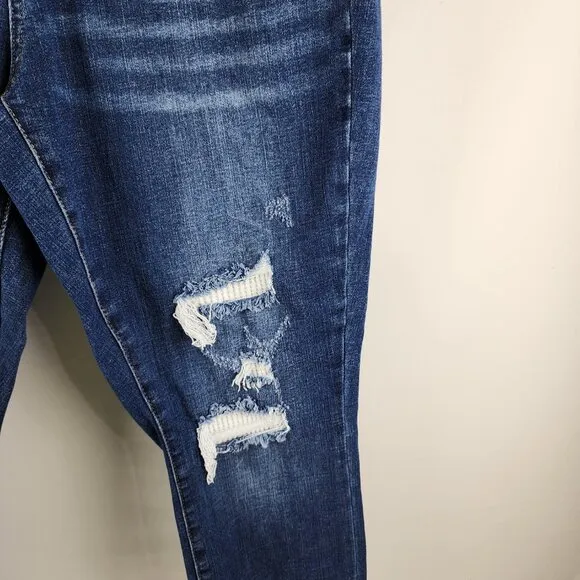 Judy Blue Jeans Women Plus 14W Blue Mid Rise Skinny Fit Distress Button Fly
