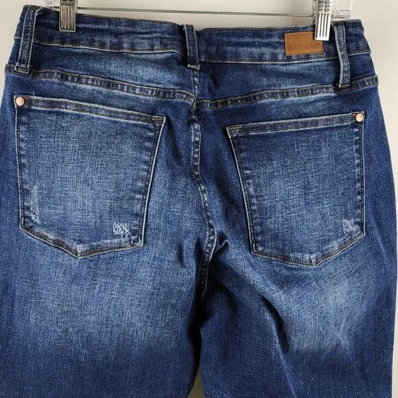 Judy Blue Jeans Women Plus 14W Blue Mid Rise Skinny Fit Distress Button Fly