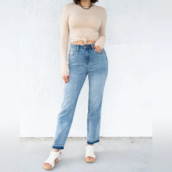 Judy Blue Mid Rise Rigid Magic Straight Leg Released Hem Jeans Regular Plus NEW