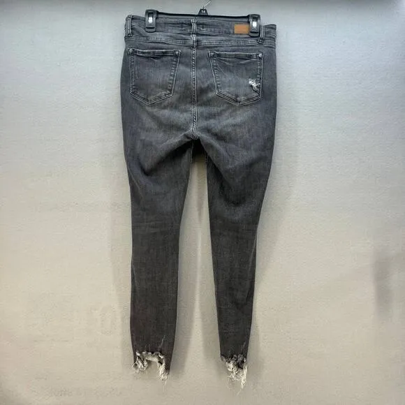 Judy Blue Women's Skinny Jeans Size 9/29 Black Button Fly Raw Hem Distressed
