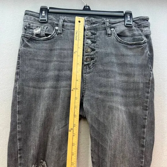 Judy Blue Women's Skinny Jeans Size 9/29 Black Button Fly Raw Hem Distressed