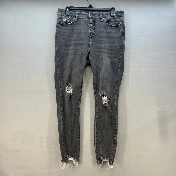 Judy Blue Women's Skinny Jeans Size 9/29 Black Button Fly Raw Hem Distressed