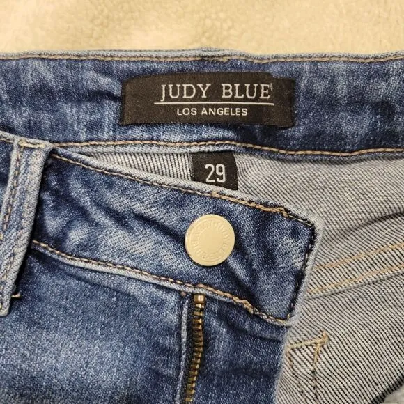 Judy Blue High Rise Rainbow Embroidery Cropped Straight Leg Jeans, sz 29