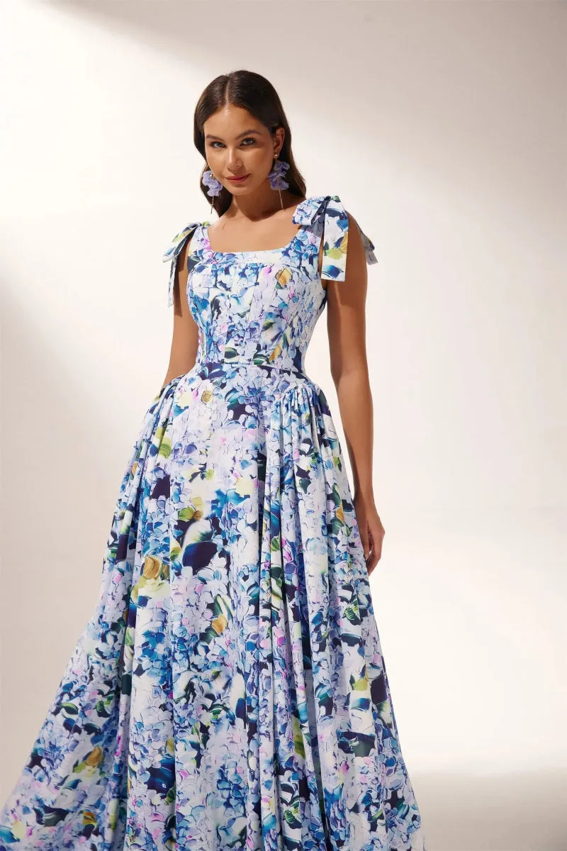 Kacey | Hydrangea Printed Strap Maxi Dress