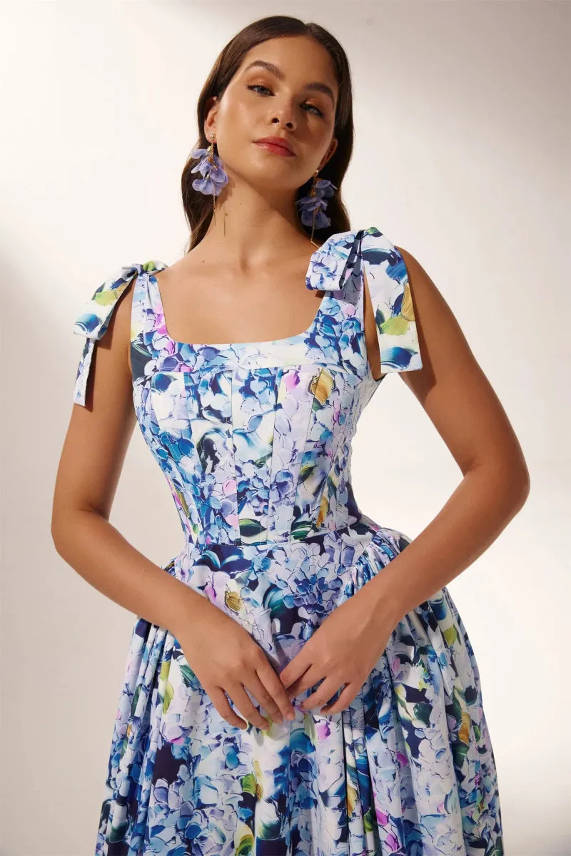 Kacey | Hydrangea Printed Strap Maxi Dress