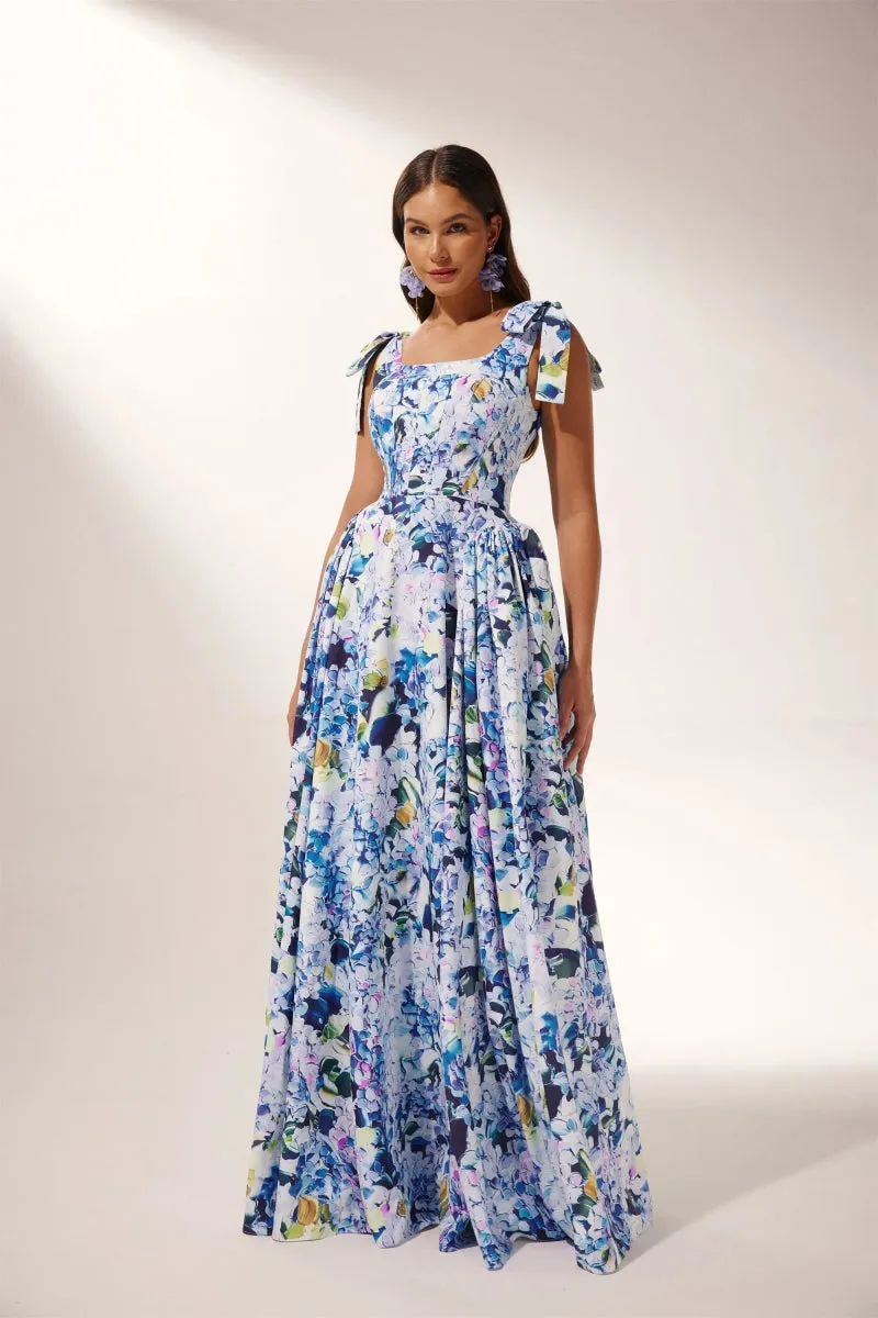 Kacey | Hydrangea Printed Strap Maxi Dress