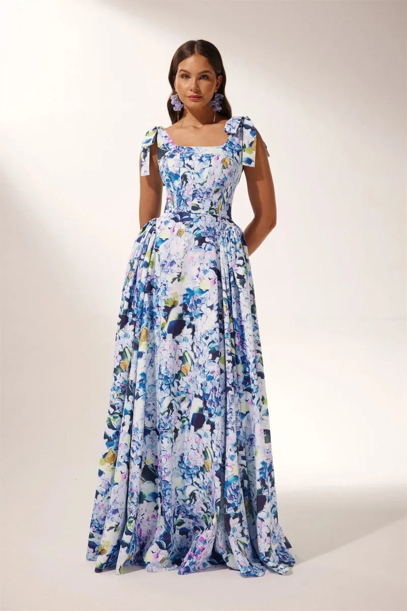 Kacey | Hydrangea Printed Strap Maxi Dress