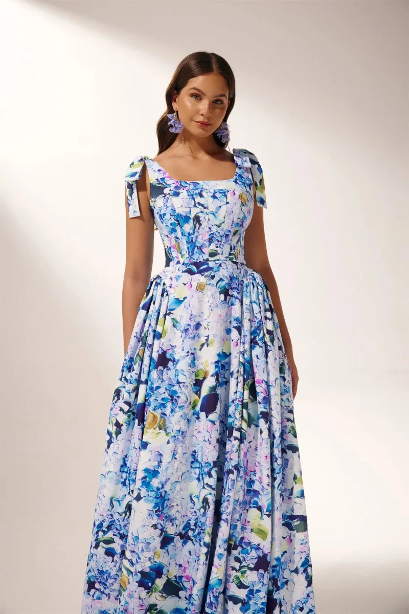 Kacey | Hydrangea Printed Strap Maxi Dress