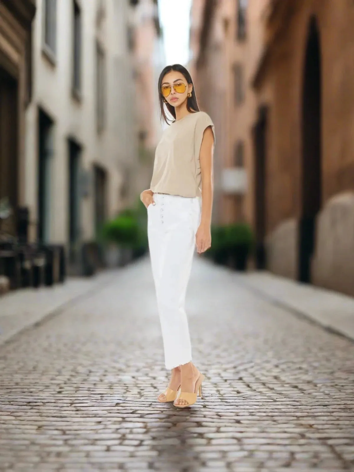 Kan Can High Rise White Denim
