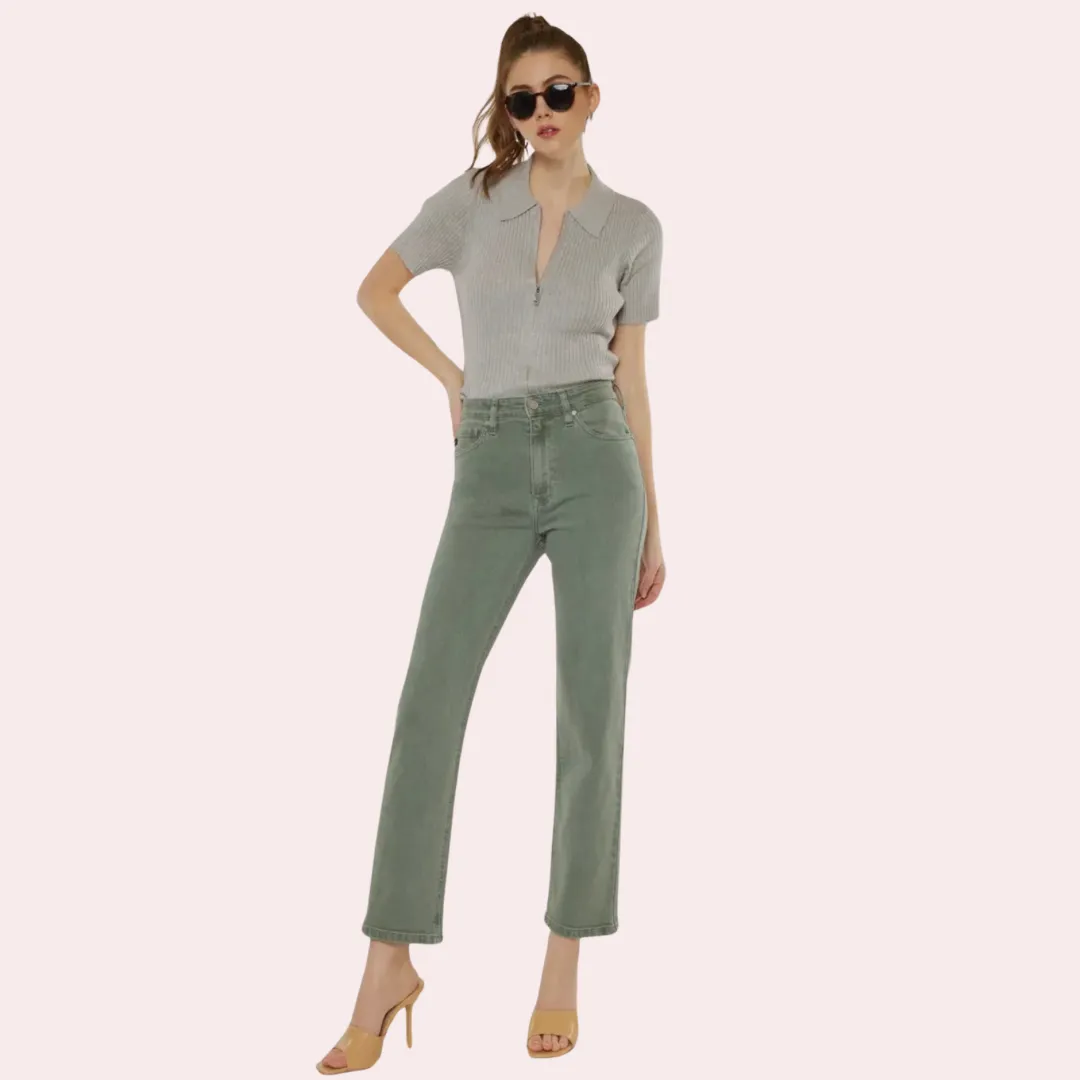 Kan Can Olive high rise 90's straight leg jeans