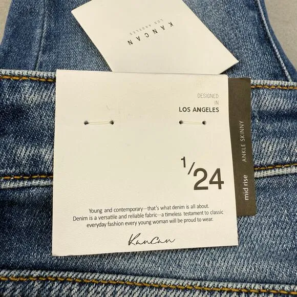 KanCan Jean Women' 1/24 Mid Rise Ancle Skinny Frayed Hem Preppy Normcore NWT