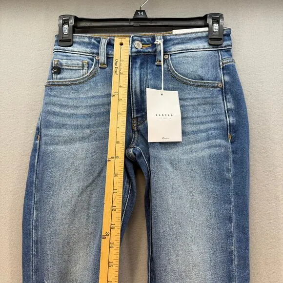 KanCan Jean Women' 1/24 Mid Rise Ancle Skinny Frayed Hem Preppy Normcore NWT