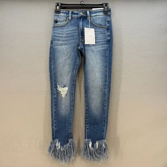 KanCan Jean Women' 1/24 Mid Rise Ancle Skinny Frayed Hem Preppy Normcore NWT