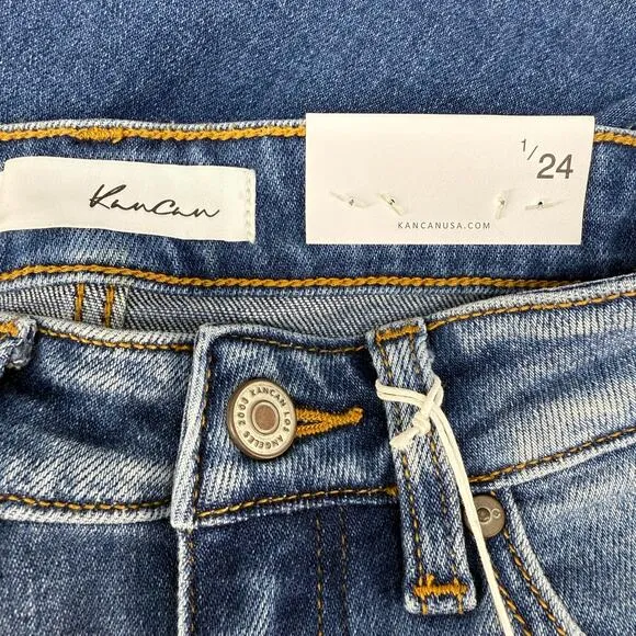 KanCan Jean Women' 1/24 Mid Rise Ancle Skinny Frayed Hem Preppy Normcore NWT