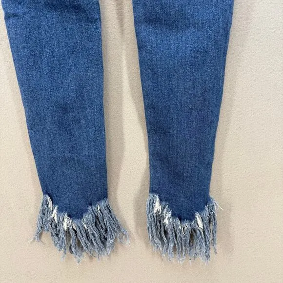 KanCan Jean Women' 1/24 Mid Rise Ancle Skinny Frayed Hem Preppy Normcore NWT