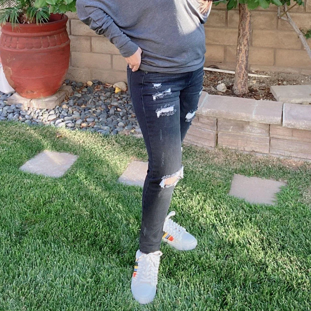 KANCAN KC5055DG Dark Gray Mid Rise Distressed Super Skinny Jeans