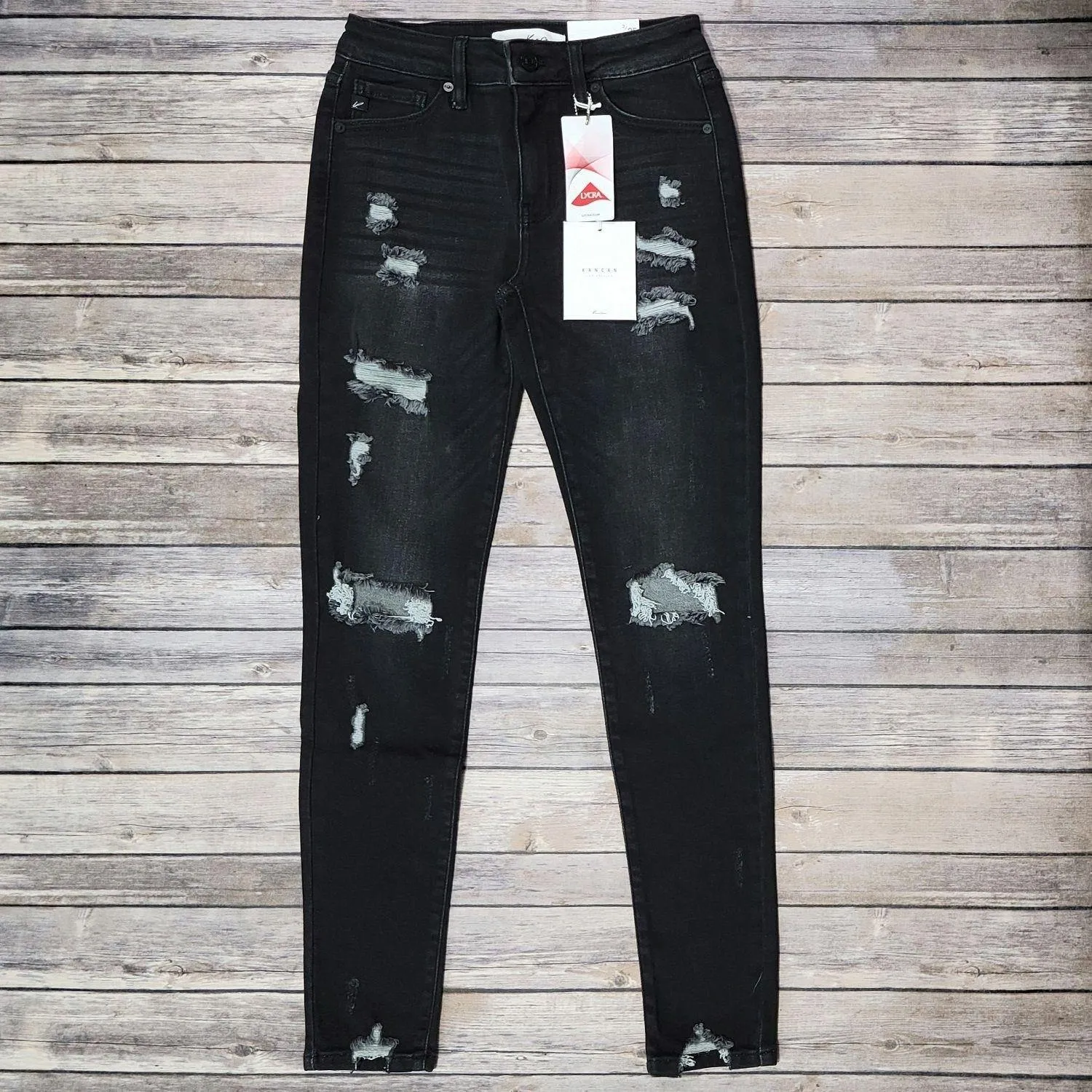 KANCAN KC5055DG Dark Gray Mid Rise Distressed Super Skinny Jeans