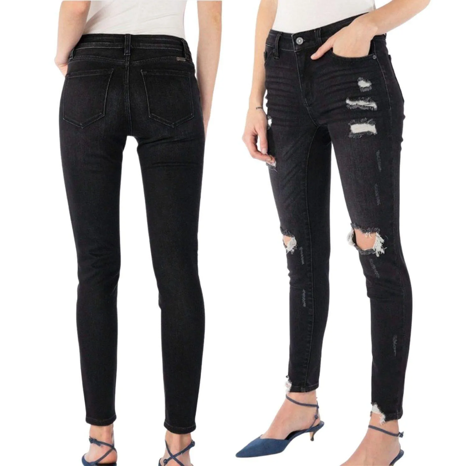 KANCAN KC5055DG Dark Gray Mid Rise Distressed Super Skinny Jeans