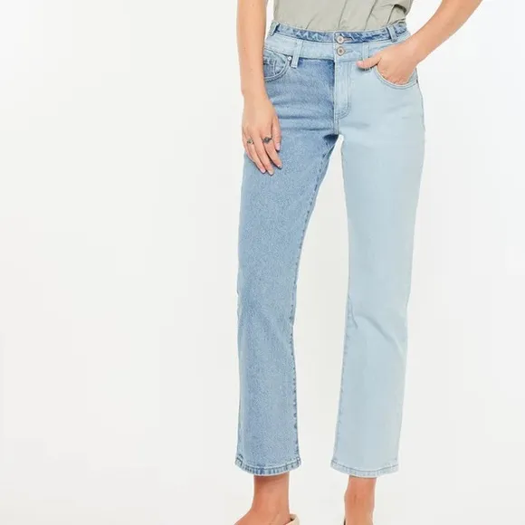 Kancan | Pearl Hi Rise Straight Leg 2 Tone Jeans