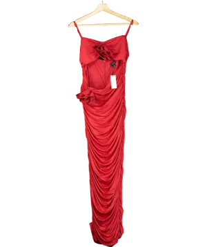 Karen Millen Red Petite Jersey Crepe Embellished Rosette Midi Dress UK 12