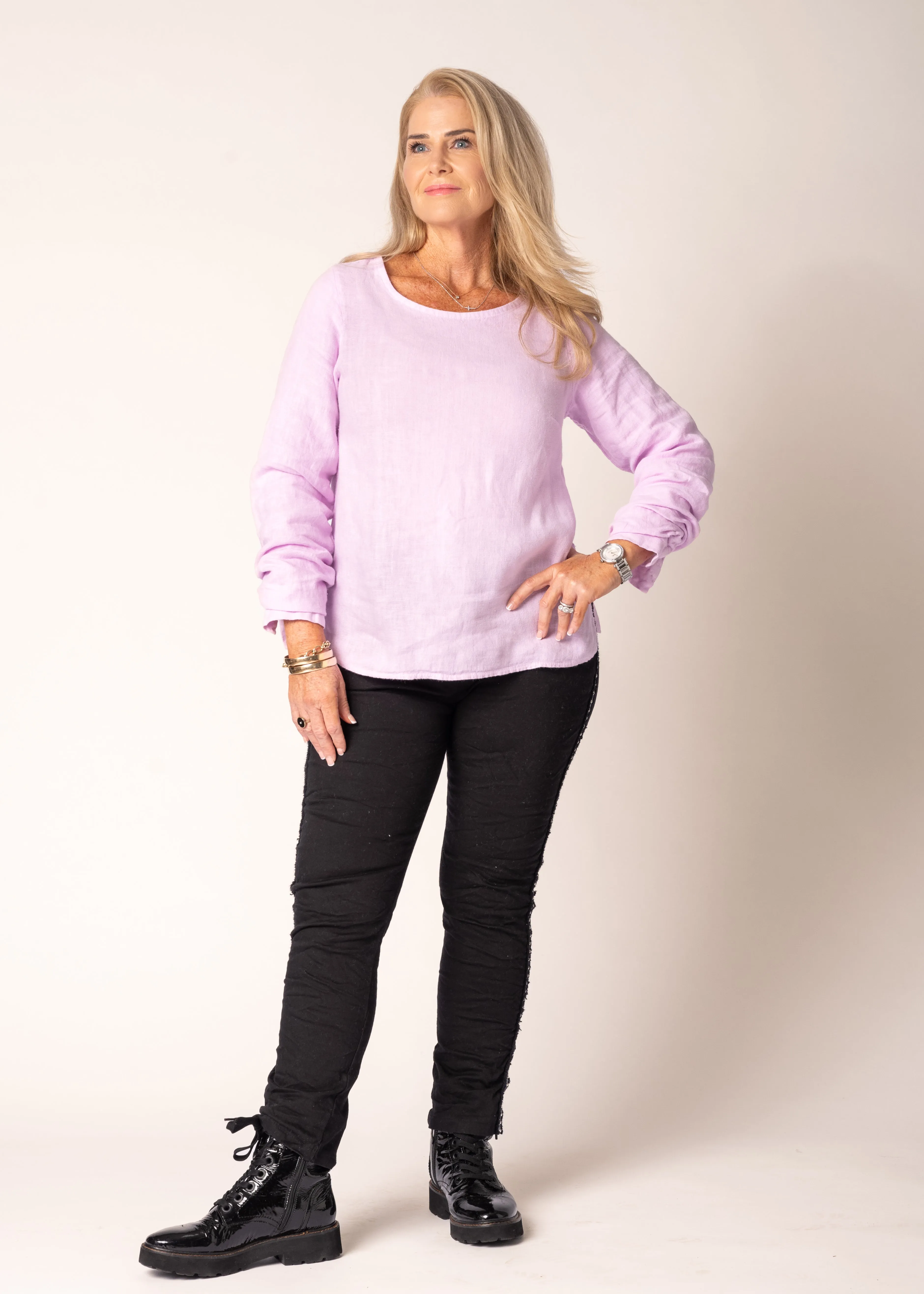 Karily Linen Top in Freesia Pink