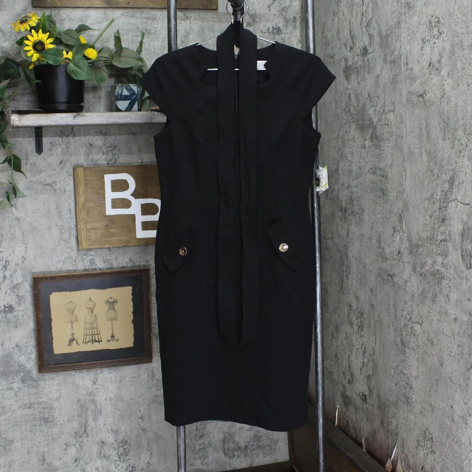 Kasper Womens Short Sleeve Belted Sheath Dress 10824696 Black 4