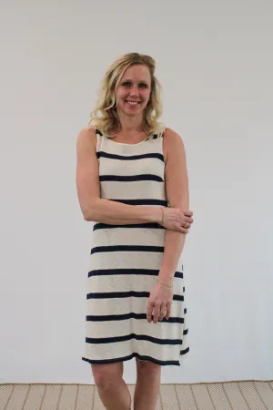 KENDRA KNITTED NAVY AND CREAM STRIPED DRESS