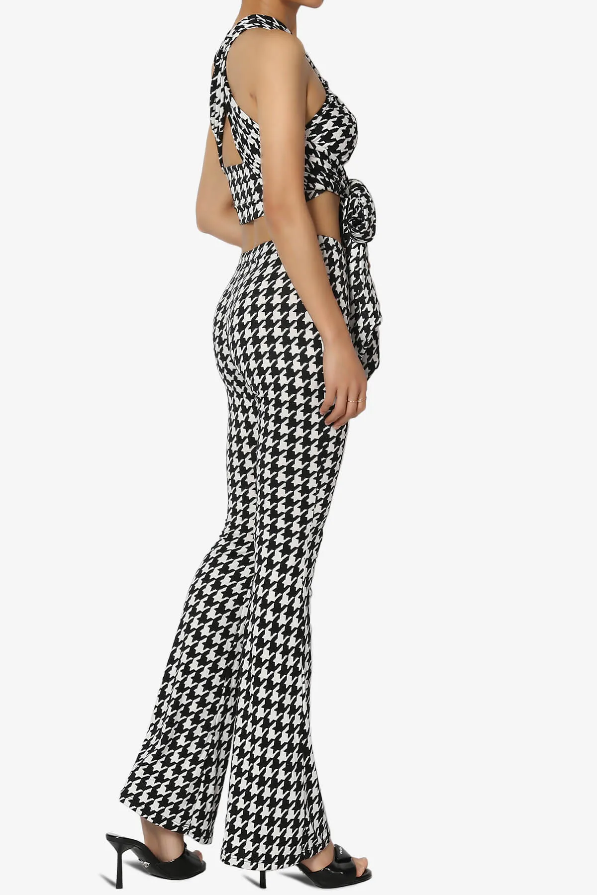 Keva Houndstooth Wrap Crop Top & Bell Bottom Pants SET
