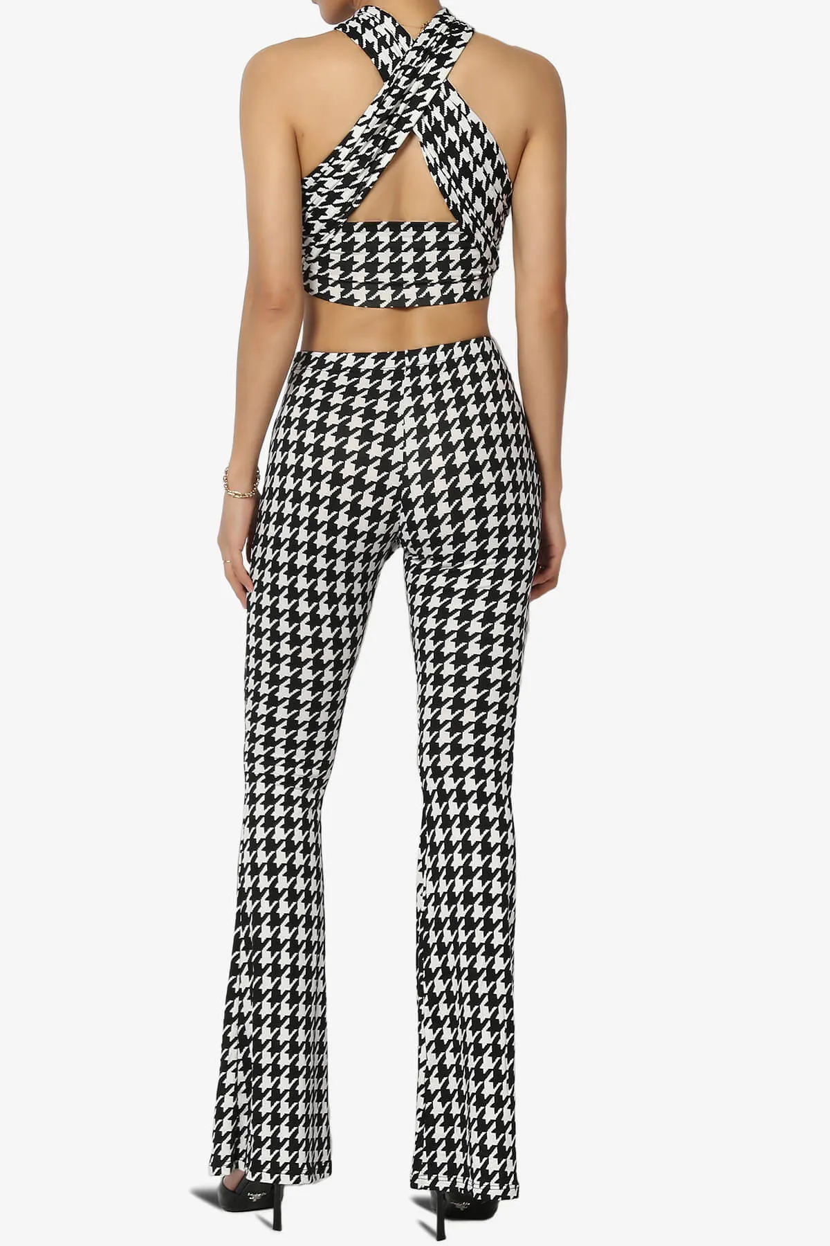 Keva Houndstooth Wrap Crop Top & Bell Bottom Pants SET