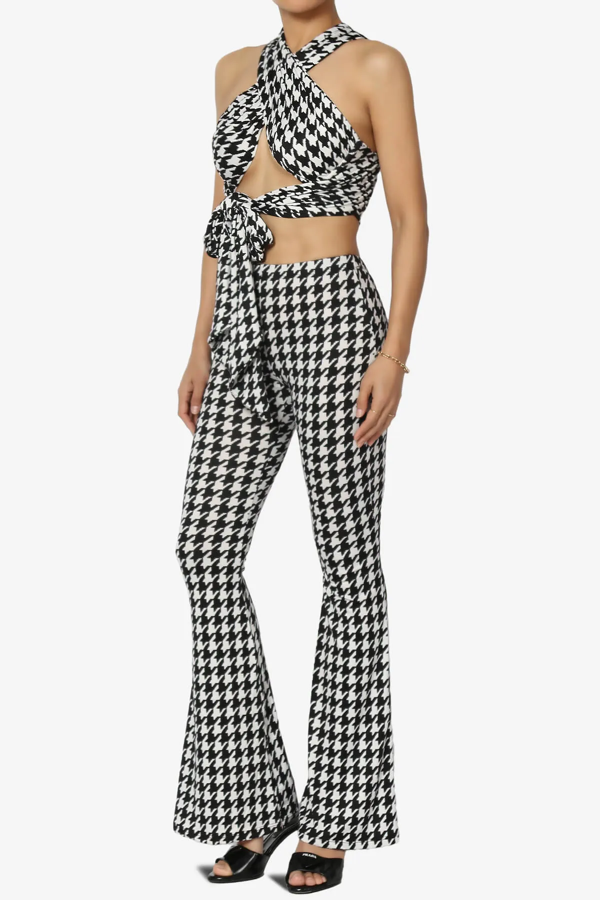 Keva Houndstooth Wrap Crop Top & Bell Bottom Pants SET