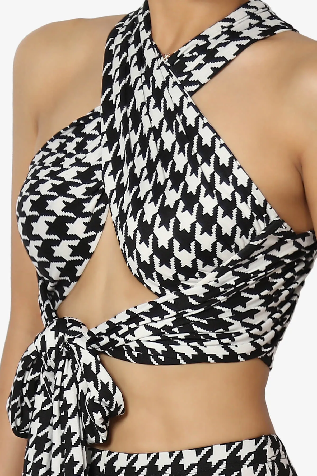 Keva Houndstooth Wrap Crop Top & Bell Bottom Pants SET