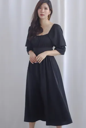 Krystal Double Poof Open Back Dress In Black
