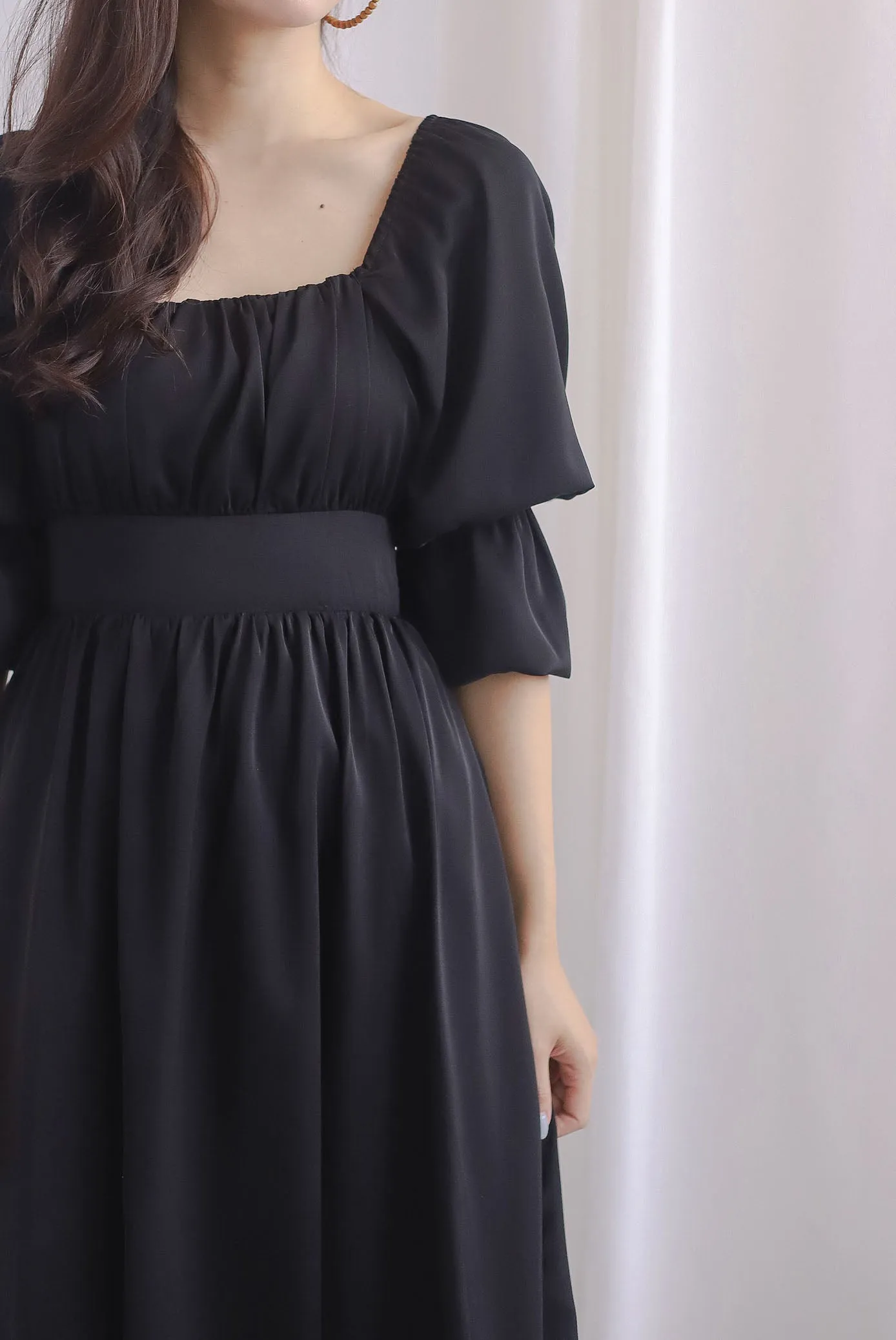 Krystal Double Poof Open Back Dress In Black