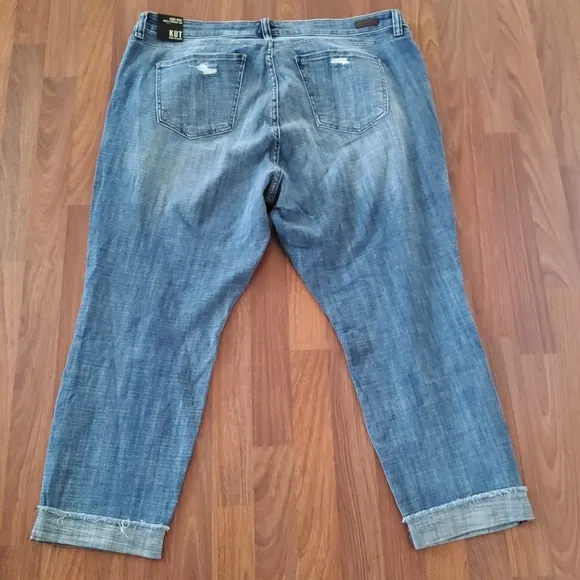 Kut from the Kloth High Rise Ankle Straight Leg Distressed Crop Denim Jeans 22W