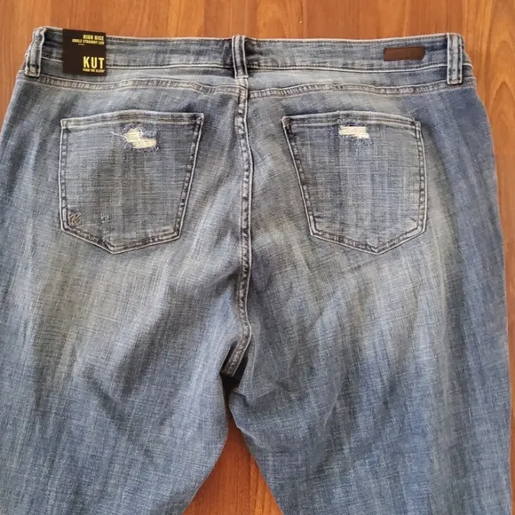 Kut from the Kloth High Rise Ankle Straight Leg Distressed Crop Denim Jeans 22W